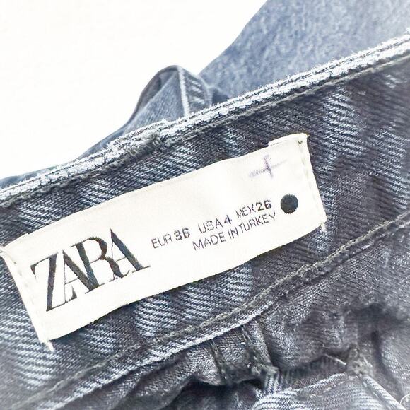 Zara Black Cargo Pant Dark Wash Utility Denim Jeans Straight Leg Size 4 - Picture 6 of 7